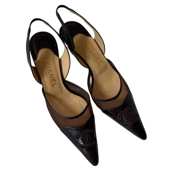 靴 Vintage Chanel CC Mesh Slingback 35 CHANEL CC MESH SLINGBACKS – LE DEPARTMENT